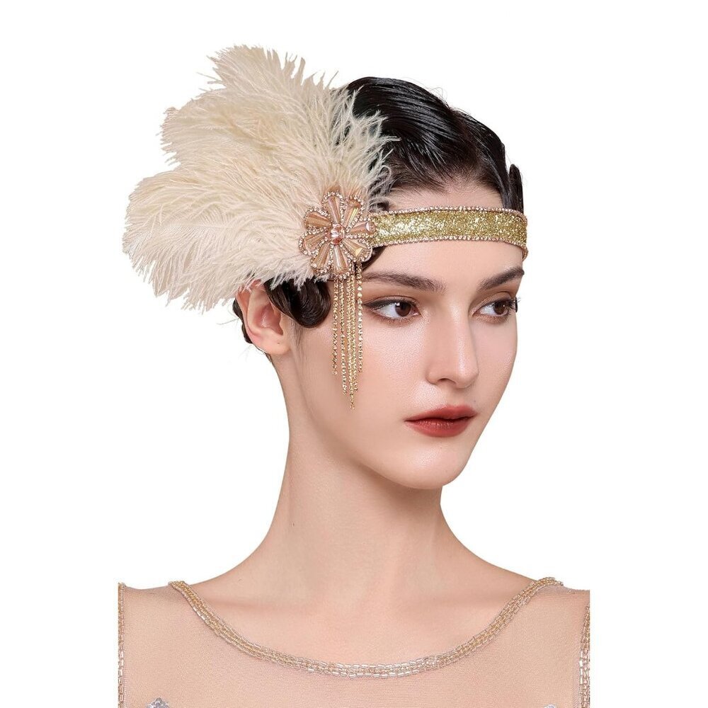 Flapper Headpiece Feather Crystal Rhinestones Gatsby 1920s Vintage Accessory